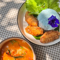 ชุดข้าวต้มยำกุ้ง + ไก่ทอด