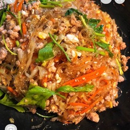 ผัดวุ้นเว้นหมูสับราดข้าว