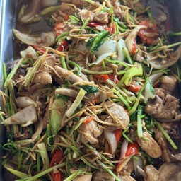 ไก่ผัดขิงราดข้าว