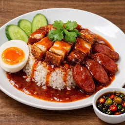 ข้าวหมูกรอบ+กุนเชียงหมู+ไข่