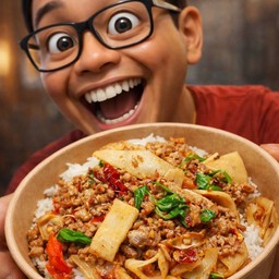 ข้าวกระเพราหมูสับ(หน่อไม้ดอง)พริกแห้ง