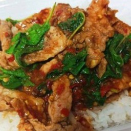 กระเพราหมูนุ่มราดข้าว