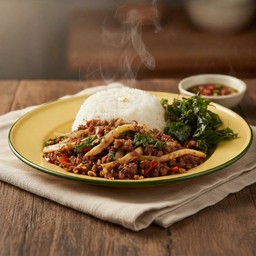 ข้าวกะเพราเนื้อสับหน่อไม้ Beef+Bamboo