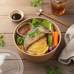 ข้าวคลุกน้ำพริก+ปลาทูทอด+ไข่เจียว