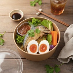 ข้าวคลุกน้ำพริก+ปลาทูทอด+ไข่เค็ม