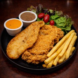 สเต็กไก่สไปร์ซี่ทอด + ปลาดอลลี่ย่างเนย