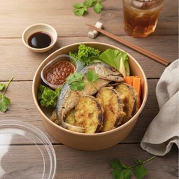 ข้าวคลุกน้ำพริก+ปลาทู+มะเขือชุบไข่