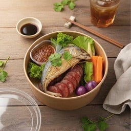 ข้าวคลุกน้ำพริก+ปลาทูทอด+กุนเชียง