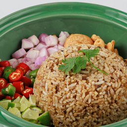 ข้าวผัดหนำเลี๊ยบBlack Olive Chopped Mince Pork Fried Rice.