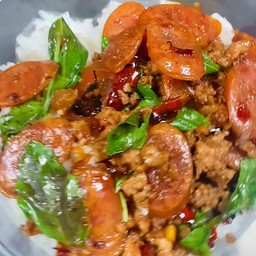 ข้าวผัดกะเพราหมูสับ+กุนเชียง