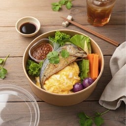 ข้าวคลุกน้ำพริก+ปลาทูทอด+ไข่ข้น