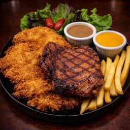 สเต็กอกไก่ทอด + ไก่สไปร์ซี่ย่าง