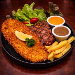 สเต็กไก่สไปร์ซี่ย่าง + ปลาทอดดอลลี่ทอด