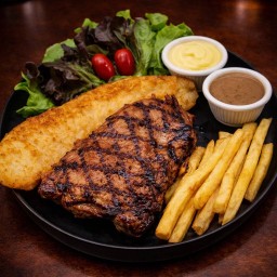 สเต็กไก่สไปร์ซี่ย่าง + ปลาดอลลี่ย่างเนย