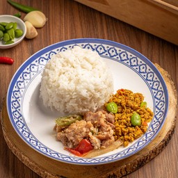 ข้าวคั่วกลิ้งหมูสับสะตอ+หมูผัดกะปิ