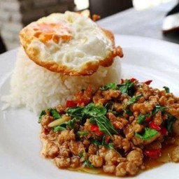 กะเพราหมูสับ ไข่ดาวราดข้าว #75