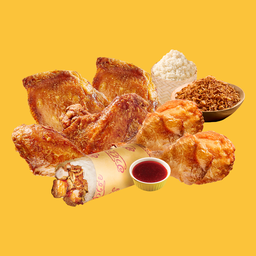 Set D: เหนียวไก่แร็พ [S] + สะโพก 2 น่อง 2 ปีก 1 อก 1 + หอมเจียว 3 ข้าวเหนียว 3 น้ำจิ้ม 3