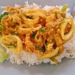 ปลาหมึกผัดผงกระหรี่ราดข้าว