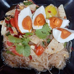 ตำซั่วเส้นเล็กหมูยอ ไข่เค็ม