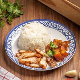 ข้าวราดหมูหวาน + หมูทอด