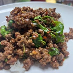 กระเพราเนื้อสับ ราดข้าว