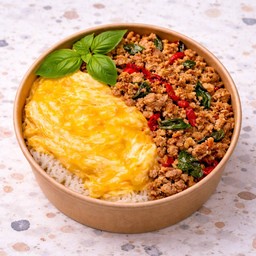 ข้าวหน้าไข่ข้น + กะเพราหมูสับ