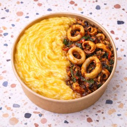 ข้าวหน้าไข่ข้น + ปลาหมึกผัดพริกเผา