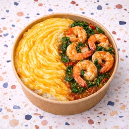 ข้าวหน้าไข่ข้น + กะเพรากุ้ง