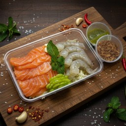 กุ้งแช่น้ำปลา + แซลม่อนซาชิมิ