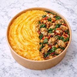 ข้าวหน้าไข่ข้น + กะเพราหอยลาย