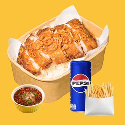 Set 4: ข้าวไก่ทอดหาดใหญ่ + ฟรายส์ [ปกติ] + เป๊ปซี่