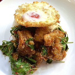 กระเพรา ปลากระพง ราดข้าว