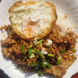 ข้าวหมูทอดกระเทียม+ไข่ดาว