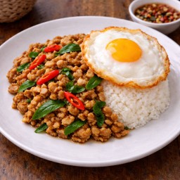 กระเพราไก่ไข่ดาว (ฮาลาล)