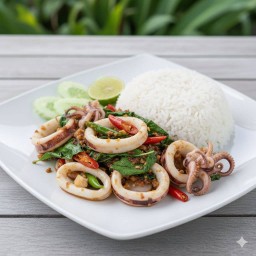 ข้าว+กะเพราหมึก