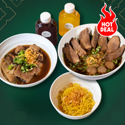 อิ่มคู่! คู่หูตำนาน-เหลาลิ้นวัว พร้อมเล้นลวก และน้ำสมุนไพร2ขวด