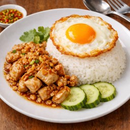ข้าวราดไก่กระเทียม+ไข่ดาว