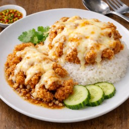 ข้าวไก่กรอบราดซาวครีม