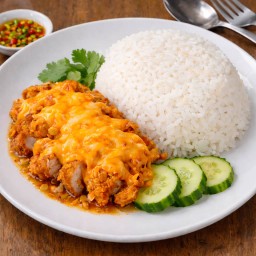 ข้าวไก่กรอบราดชีส