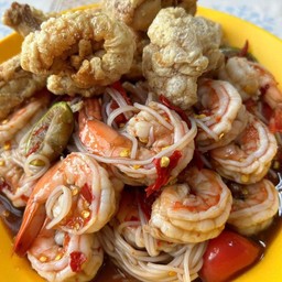 ตำขนมจีน+กุ้งสุก+แคบหมู