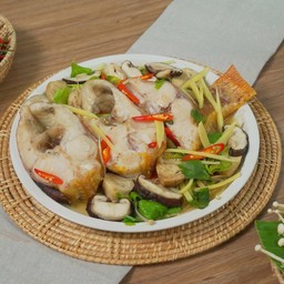 นึ่งปลาทับทิม(2ชิ้น)+น้ำพริกปลาร้า+ผักนึ่งตามฤดูกาล