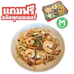 สปาเก็ตตี้กะเพรากุ้งท่วมๆ