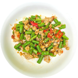 ข้าวถั่วฝักยาวผัดพริกขี้หนู