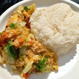 ผัดวุ้นใส่ไข่ราดข้าว