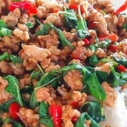 กะเพราหมูสับ ราดข้าว