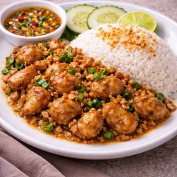 ข้าวราด - ทอดกระเทียม