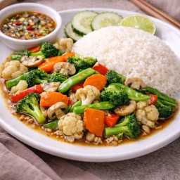 ข้าวราด - ผัดผักรวม