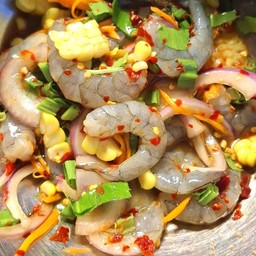 ยำข้าวโพดกุ้งสด(ร้า/ไม่ร้า)