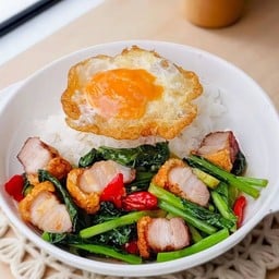 ผัดคะน้าราดข้าว
