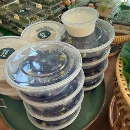 D.ข้าวเหนียวเปียกรวมมิตรอัญชัญ (ลำไย ข้าวโพด มะพร้าว)